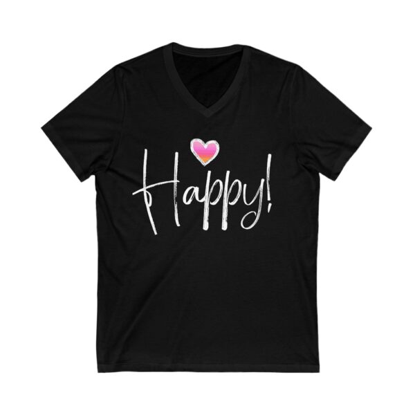HAPPY V-Neck Tee with Gradient Heart - Casual Comfort for Any Occasion